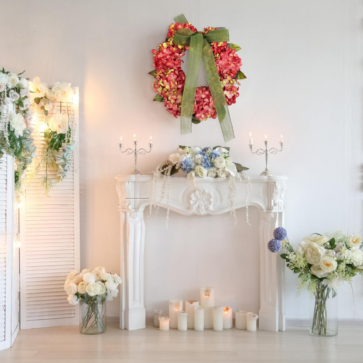Thanksgiving Wreath Fall Hydrangea Bowknot Decoration Flower Garland Wreath Thanksgiving Front Door Home Decor
