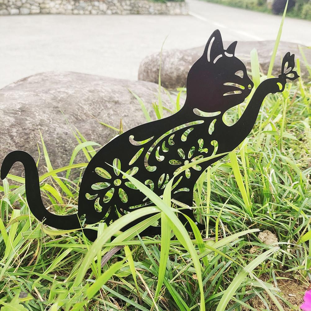 Cat Decorative Garden Stake Iron Hollow Exquisite Cat Garden Decor