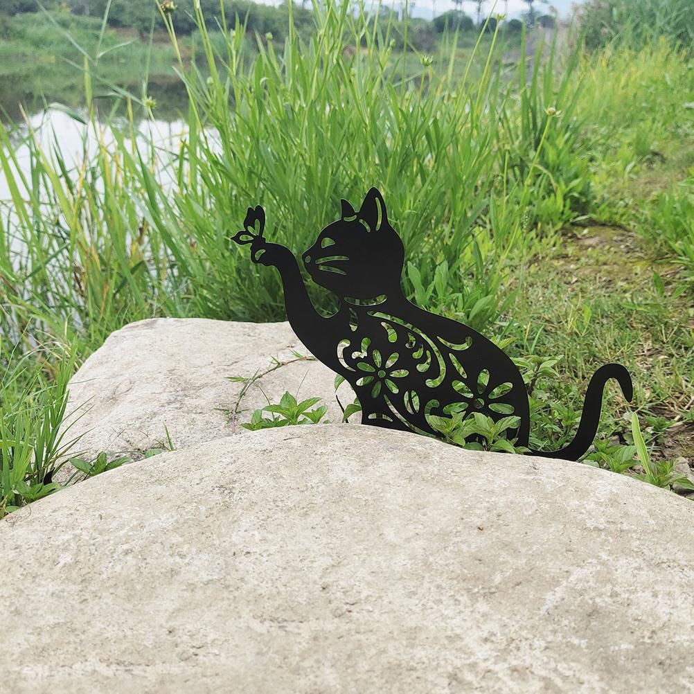 Cat Decorative Garden Stake Iron Hollow Exquisite Cat Garden Decor