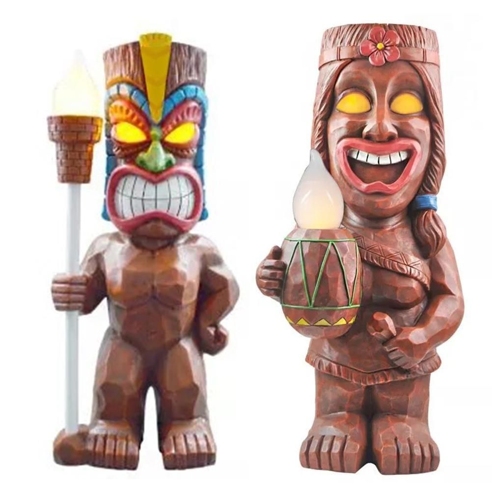 Solar Powered LED Tiki Light Solar Totem Figurine Ornaments LED Garden Light Decoration Crafts for Porch Lawn Trail