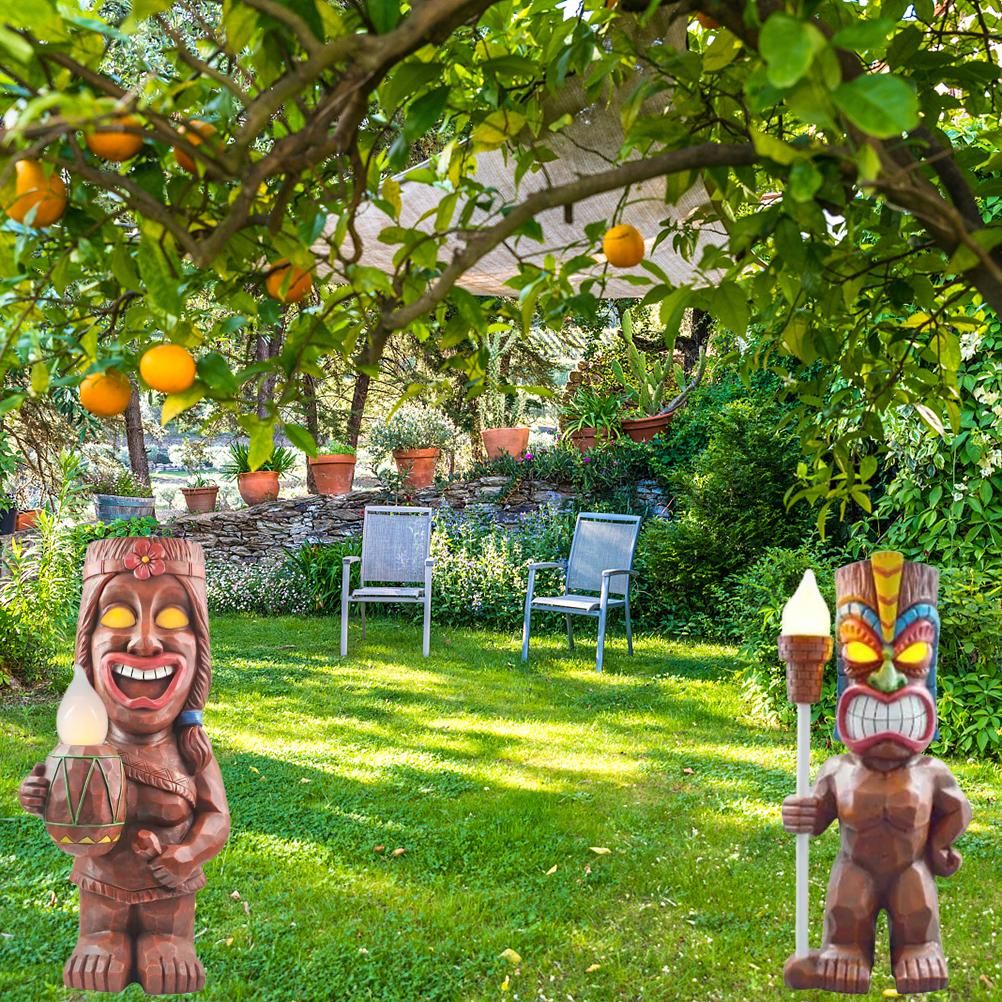 Solar Powered LED Tiki Light Solar Totem Figurine Ornaments LED Garden Light Decoration Crafts for Porch Lawn Trail