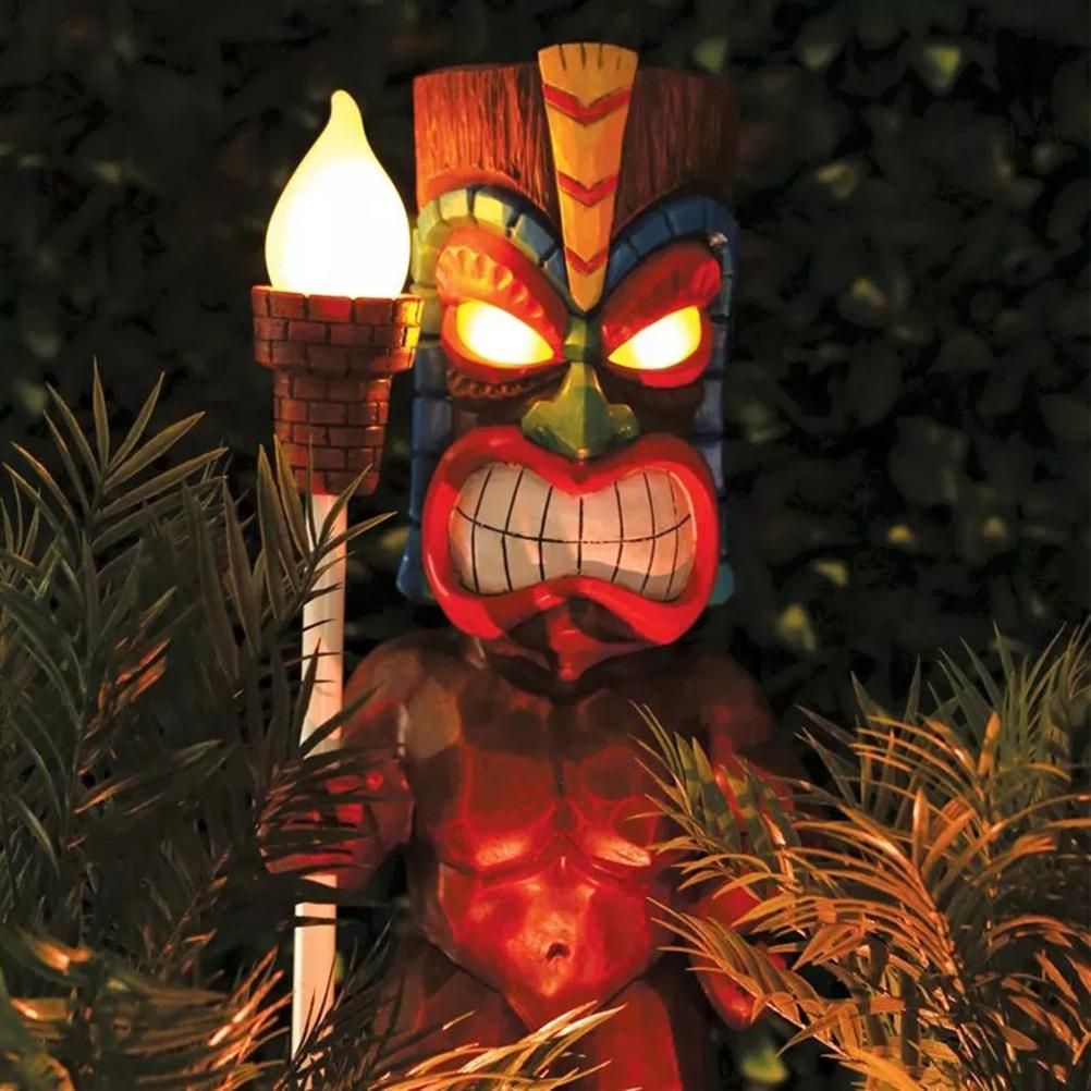 Solar Powered LED Tiki Light Solar Totem Figurine Ornaments LED Garden Light Decoration Crafts for Porch Lawn Trail