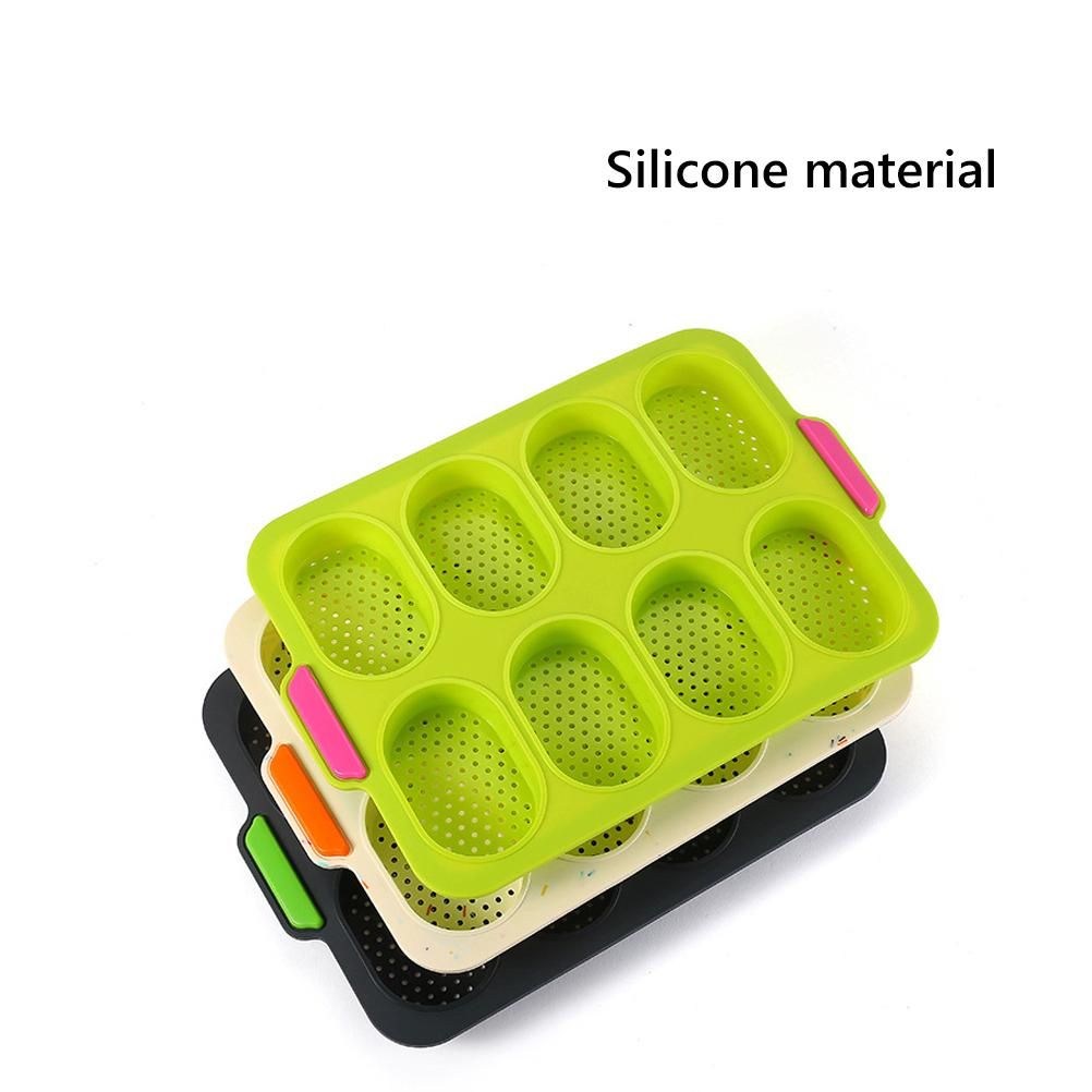 8 Grids Silicone Mold Oval Shape DIY Perforated Cake Baking Mould Kitchen Baking Tool Grey