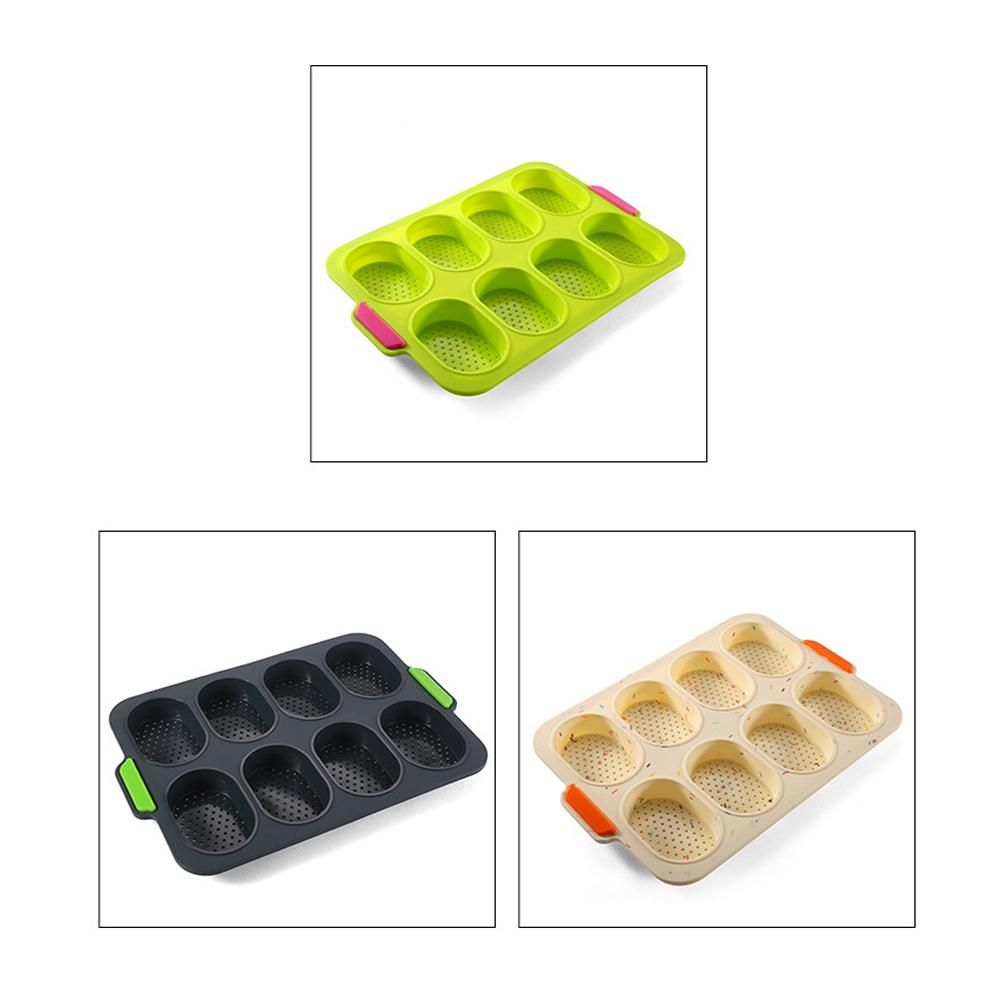8 Grids Silicone Mold Oval Shape DIY Perforated Cake Baking Mould Kitchen Baking Tool Grey