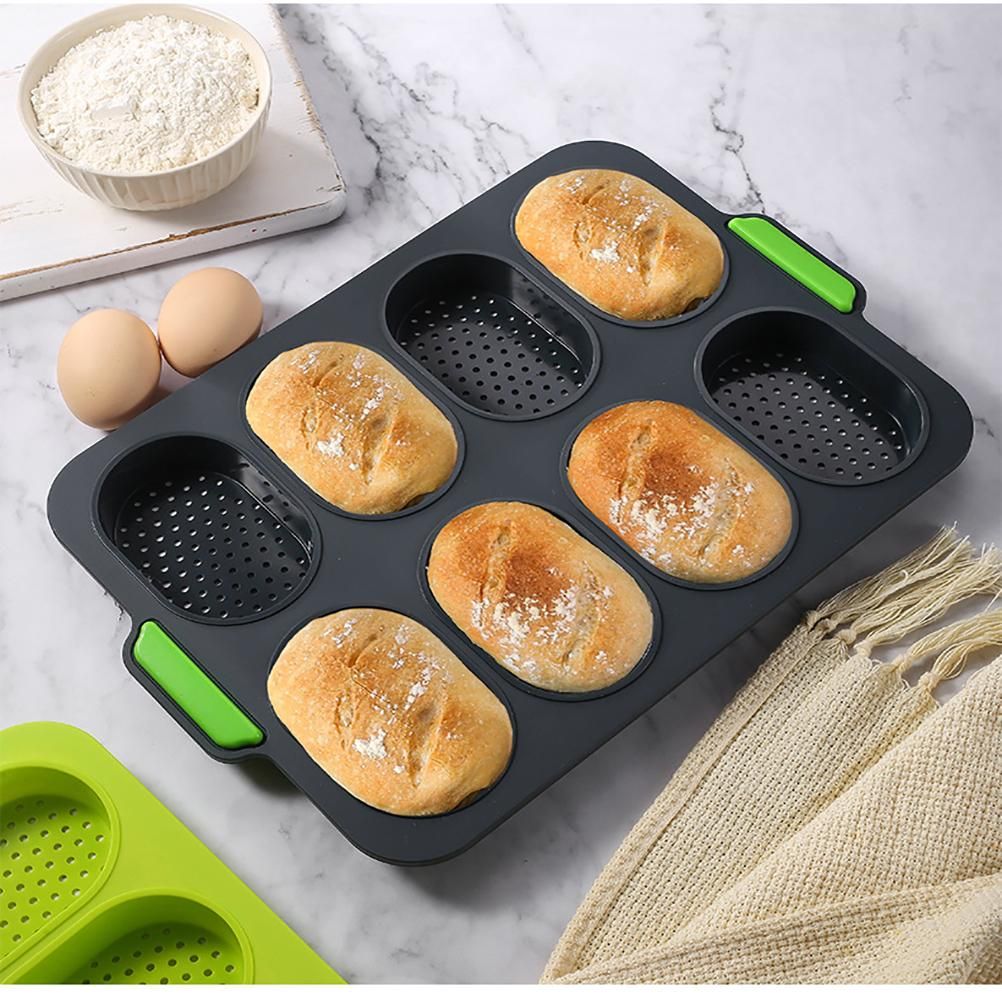 8 Grids Silicone Mold Oval Shape DIY Perforated Cake Baking Mould Kitchen Baking Tool Grey