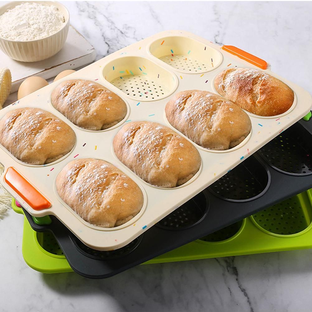 8 Grids Silicone Mold Oval Shape DIY Perforated Cake Baking Mould Kitchen Baking Tool Grey
