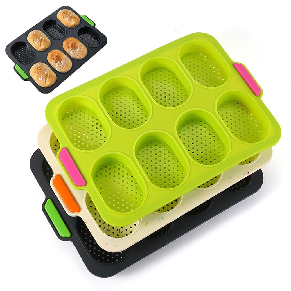 8 Grids Silicone Mold Oval Shape DIY Perforated Cake Baking Mould Kitchen Baking Tool Grey