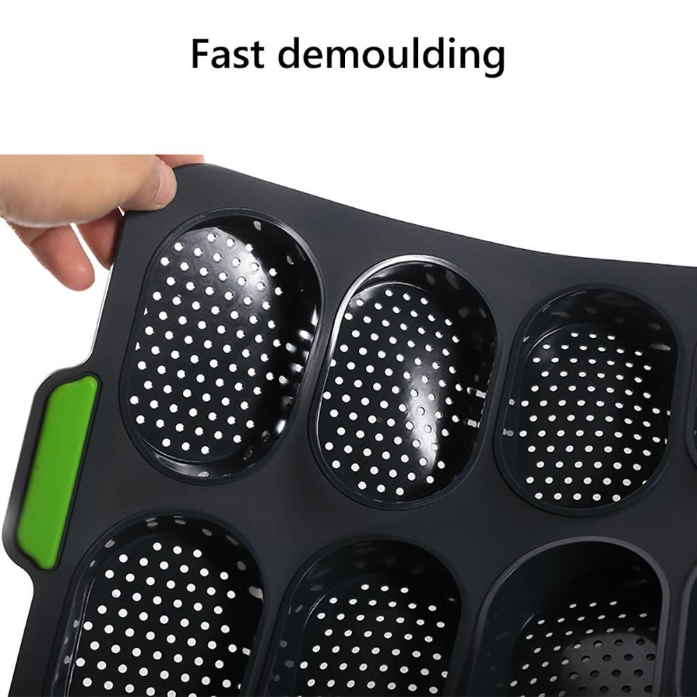 8 Grids Silicone Mold Oval Shape DIY Perforated Cake Baking Mould Kitchen Baking Tool Grey