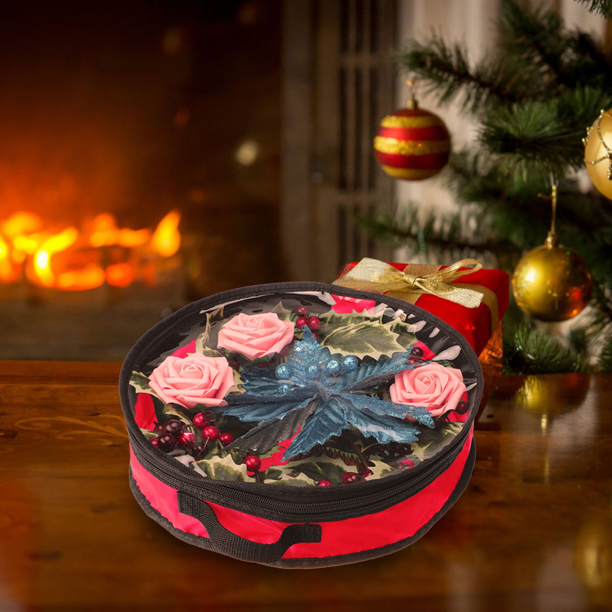 Transparent Christmas Wreath Storage Bag Portable Holiday Wreath Container Decoration Garland Organizer