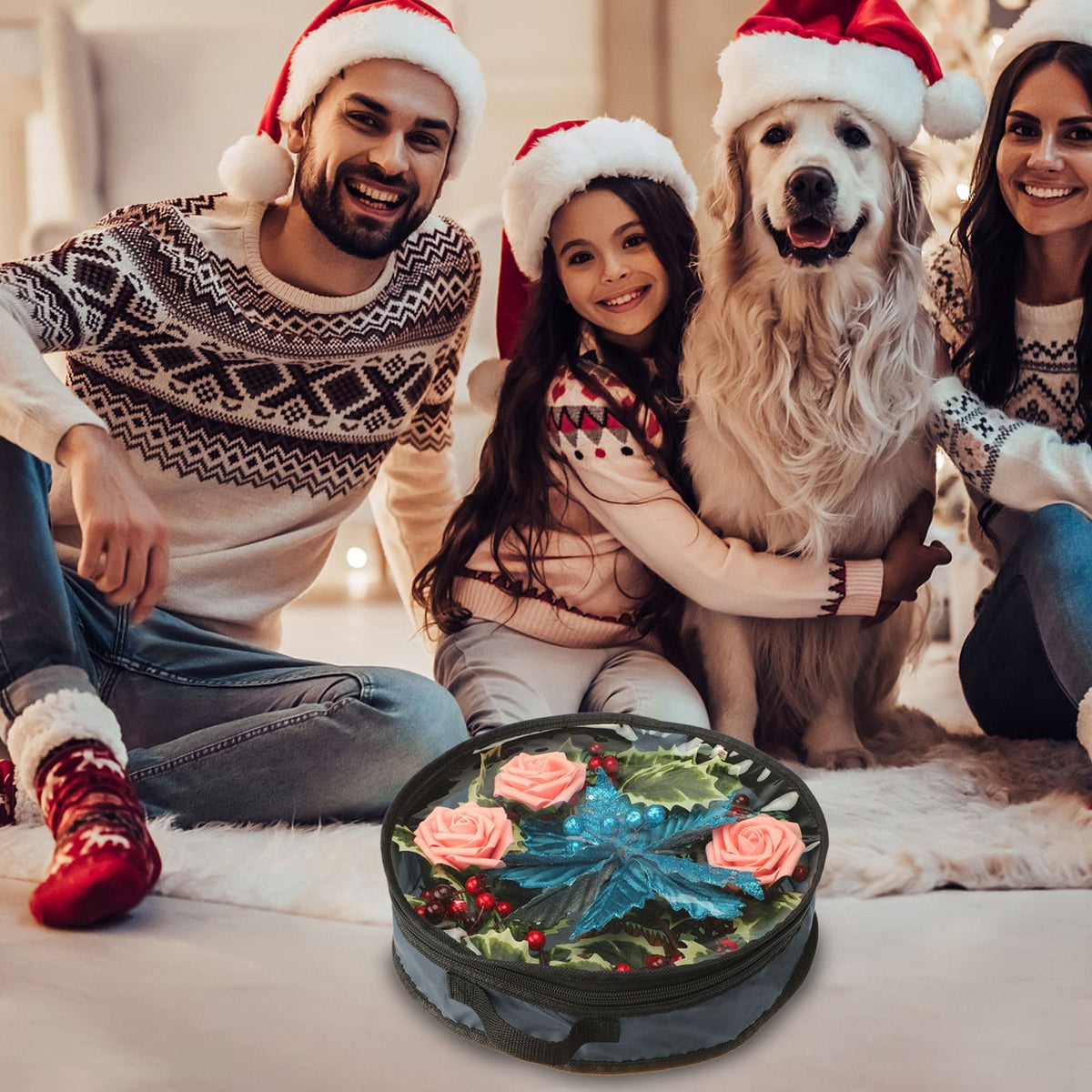 Transparent Christmas Wreath Storage Bag Portable Holiday Wreath Container Decoration Garland Organizer