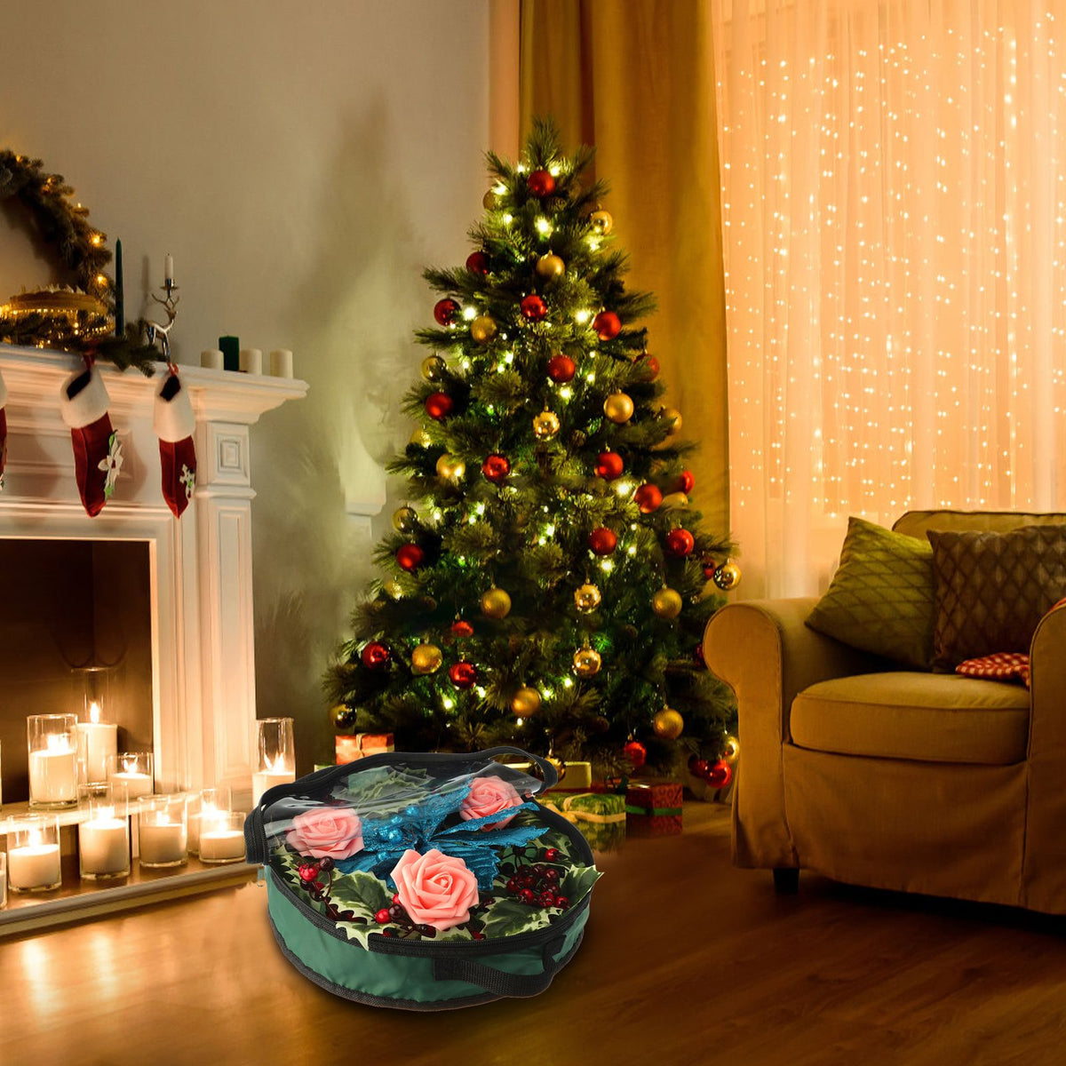 Transparent Christmas Wreath Storage Bag Portable Holiday Wreath Container Decoration Garland Organizer
