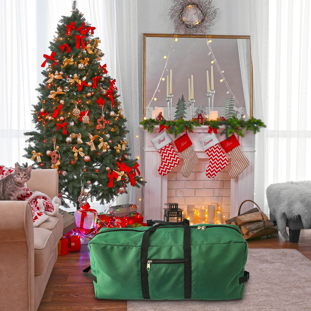 Christmas Tree Storage Bag 600D Oxford Cloth with Handle for 7in Tall Detachable Tree Red 152.4x50.8x63.5cm