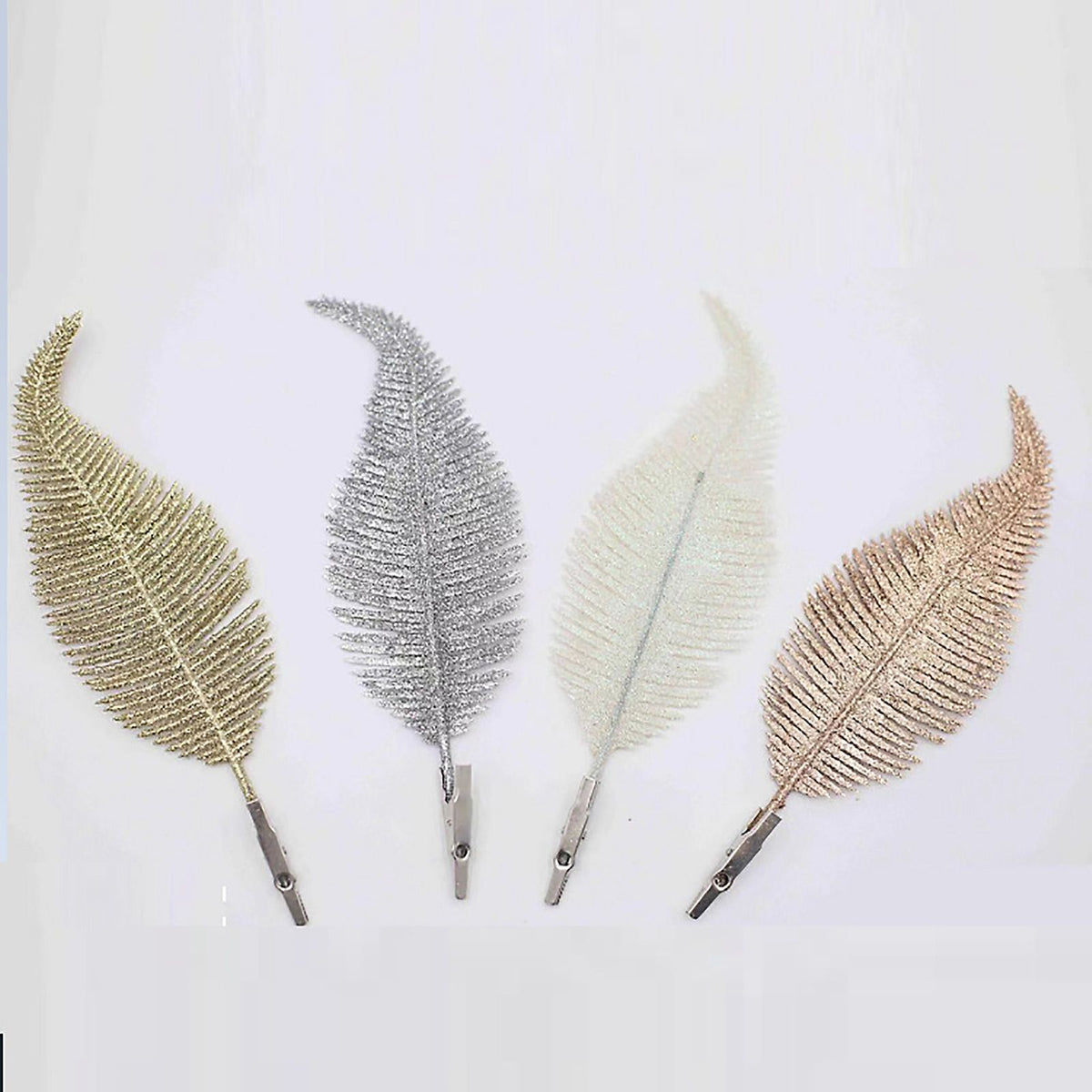Christmas Tree Leaves Ornament Glittery Leaf with Clip Tree Hanging Baubles Decor for Christmas Home Party Decoration