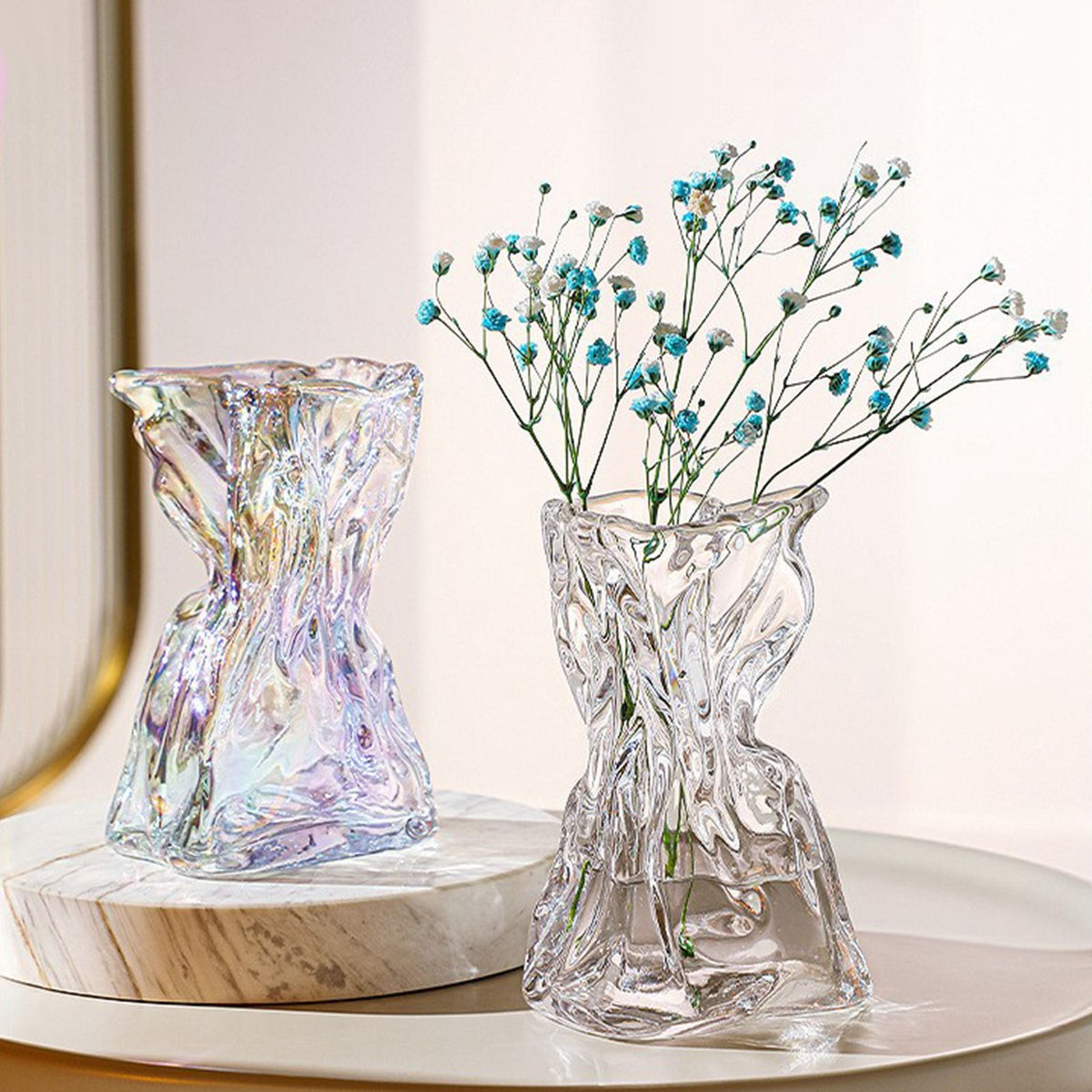 Pleated Glass Vase Light Luxury Hydroponic Vase Living Room Dining Table Dried Flower Vase Flower Arrangement Ornaments