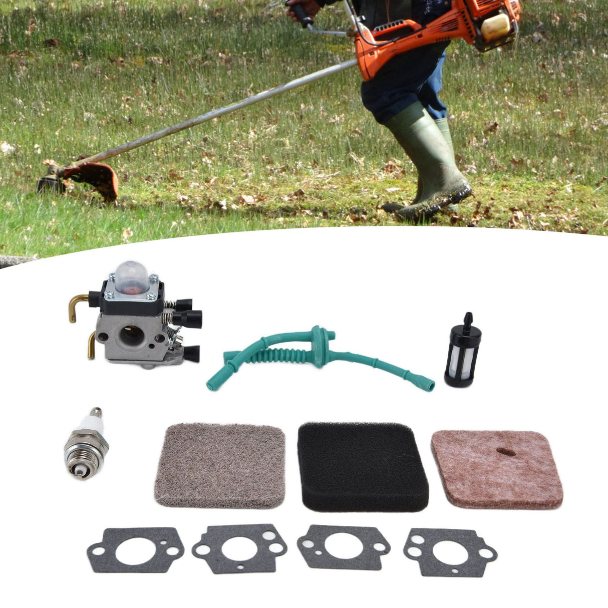 Carburetor Air Filter Fuel Filter Sparking Plug Fuel Pipe Kit for STIHL FS38 FS45 FS46 FS55 KM55 FS85