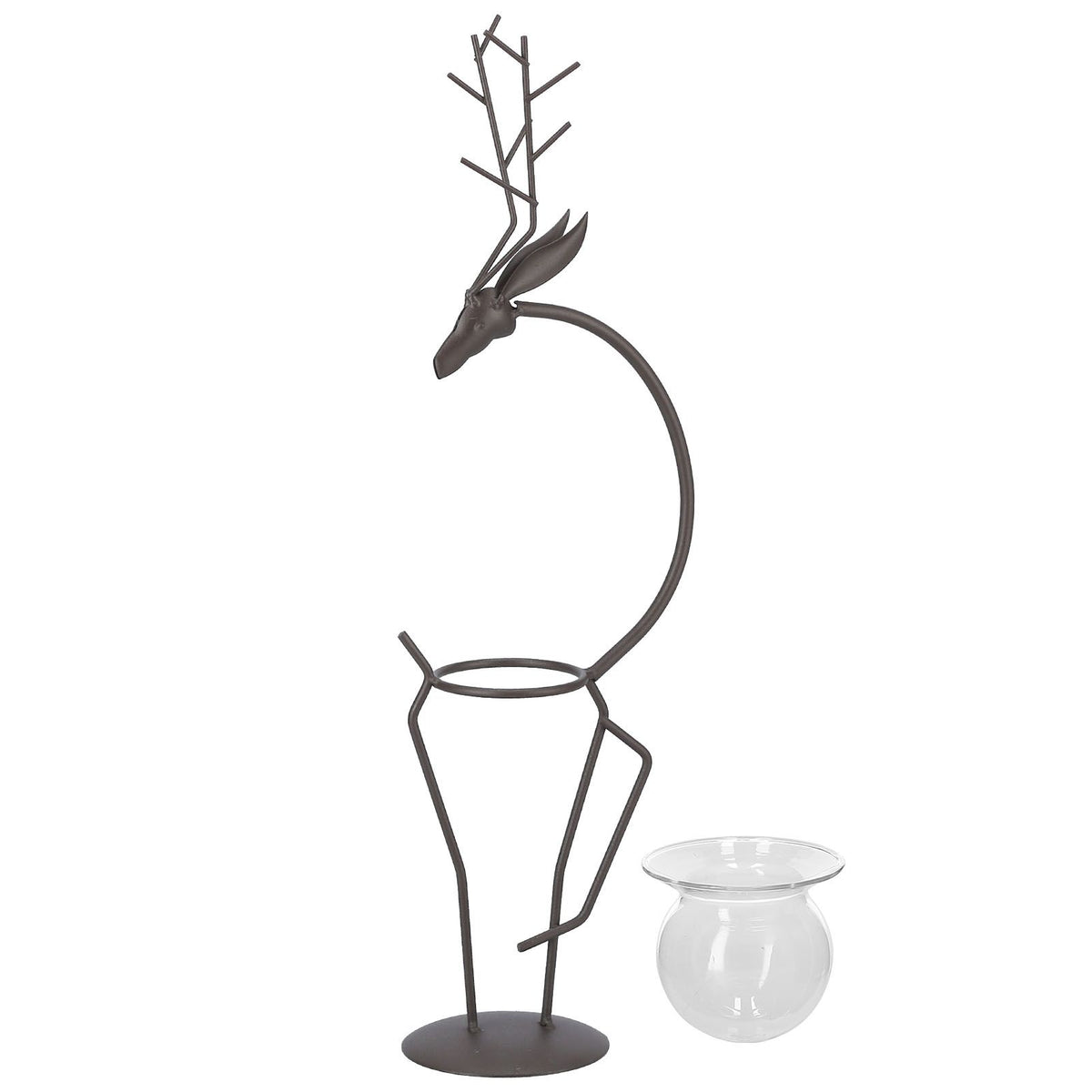 Deer Shape Wrought Iron Plant Stand Transparent Glass Hydroponic Plant Vase for Living RoomType A