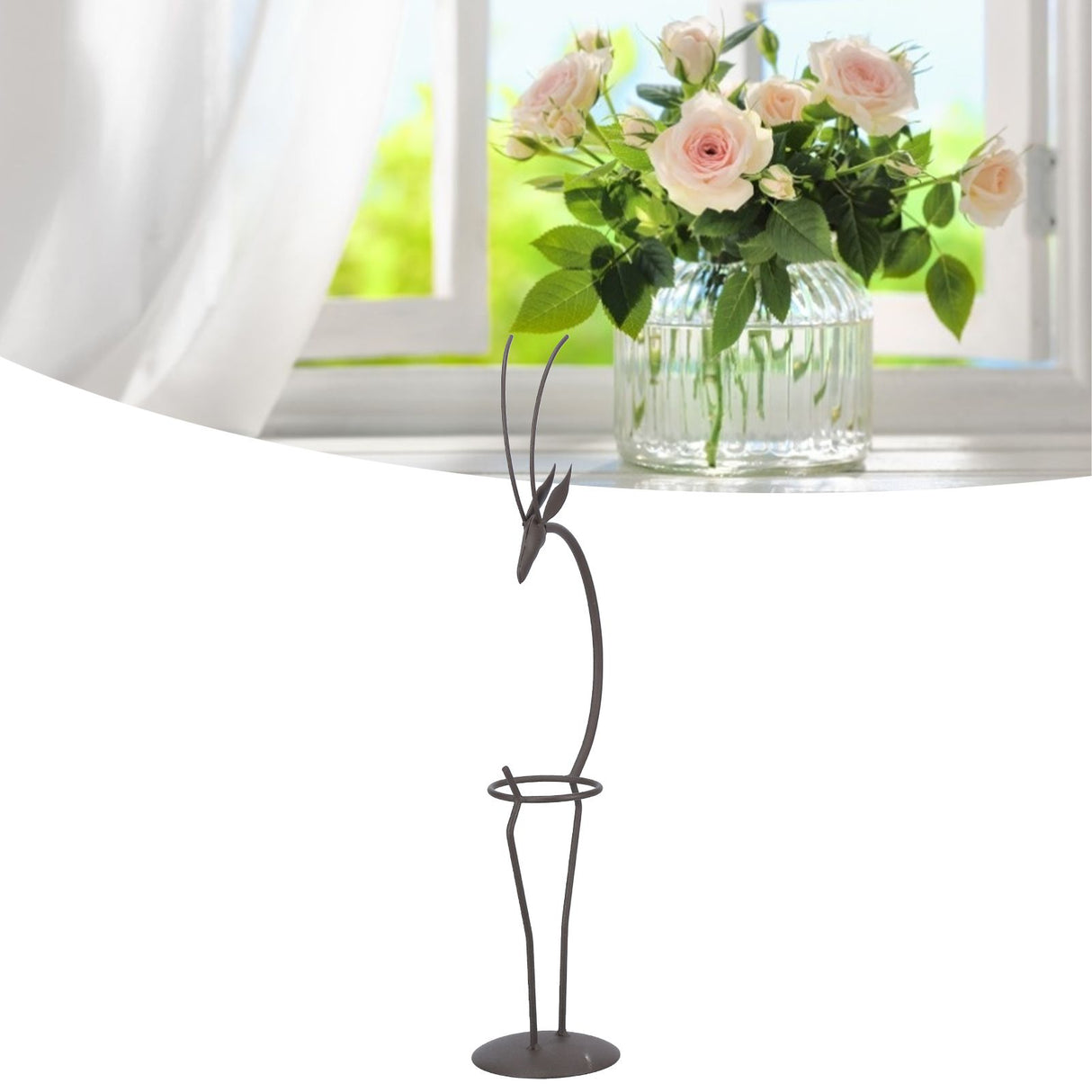 Deer Shape Wrought Iron Plant Stand Transparent Glass Hydroponic Plant Vase for Living RoomType B