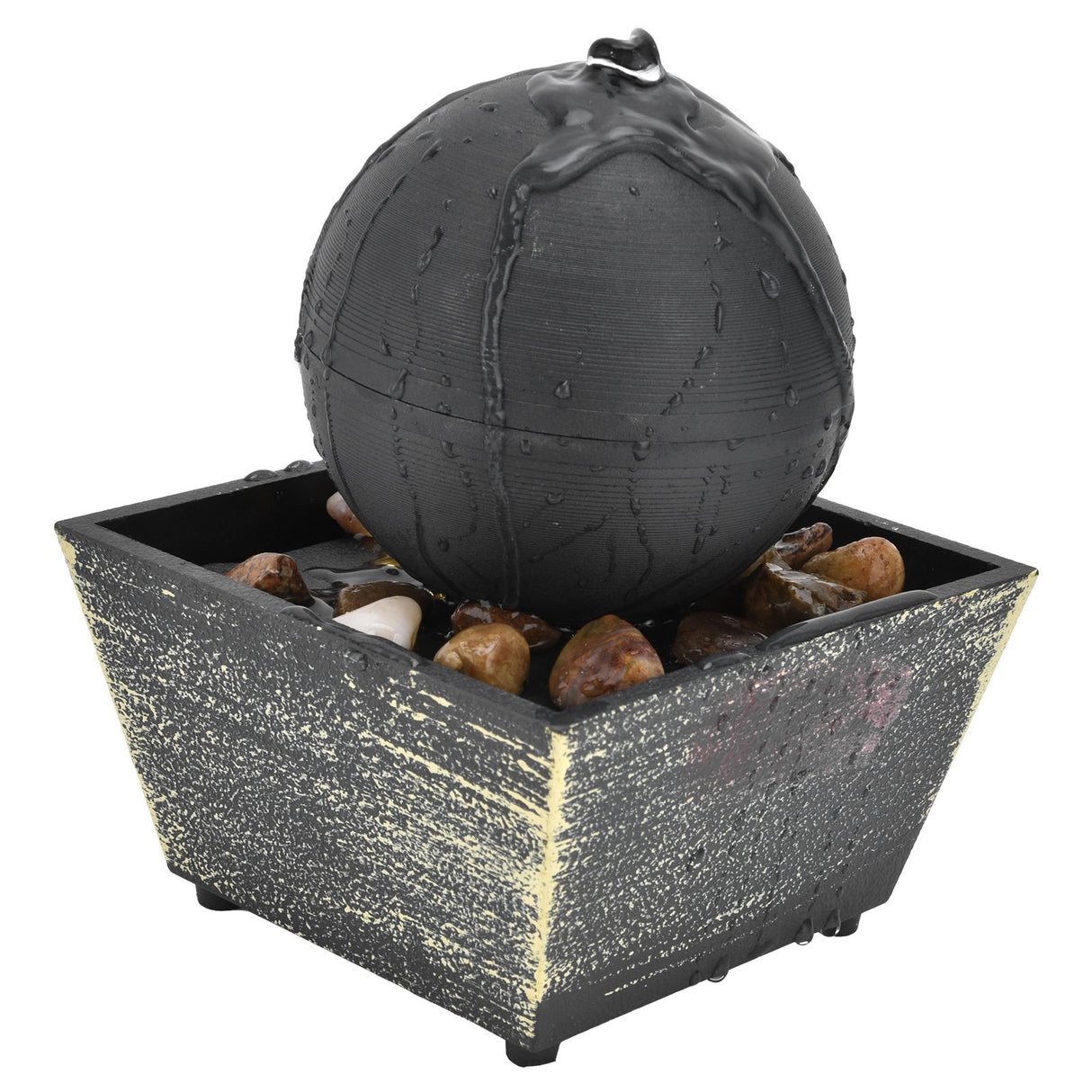 3V USB Indoor Tabletop Ball Fountain with LED Light and Stone Desktop Fountain for Home Office Decor