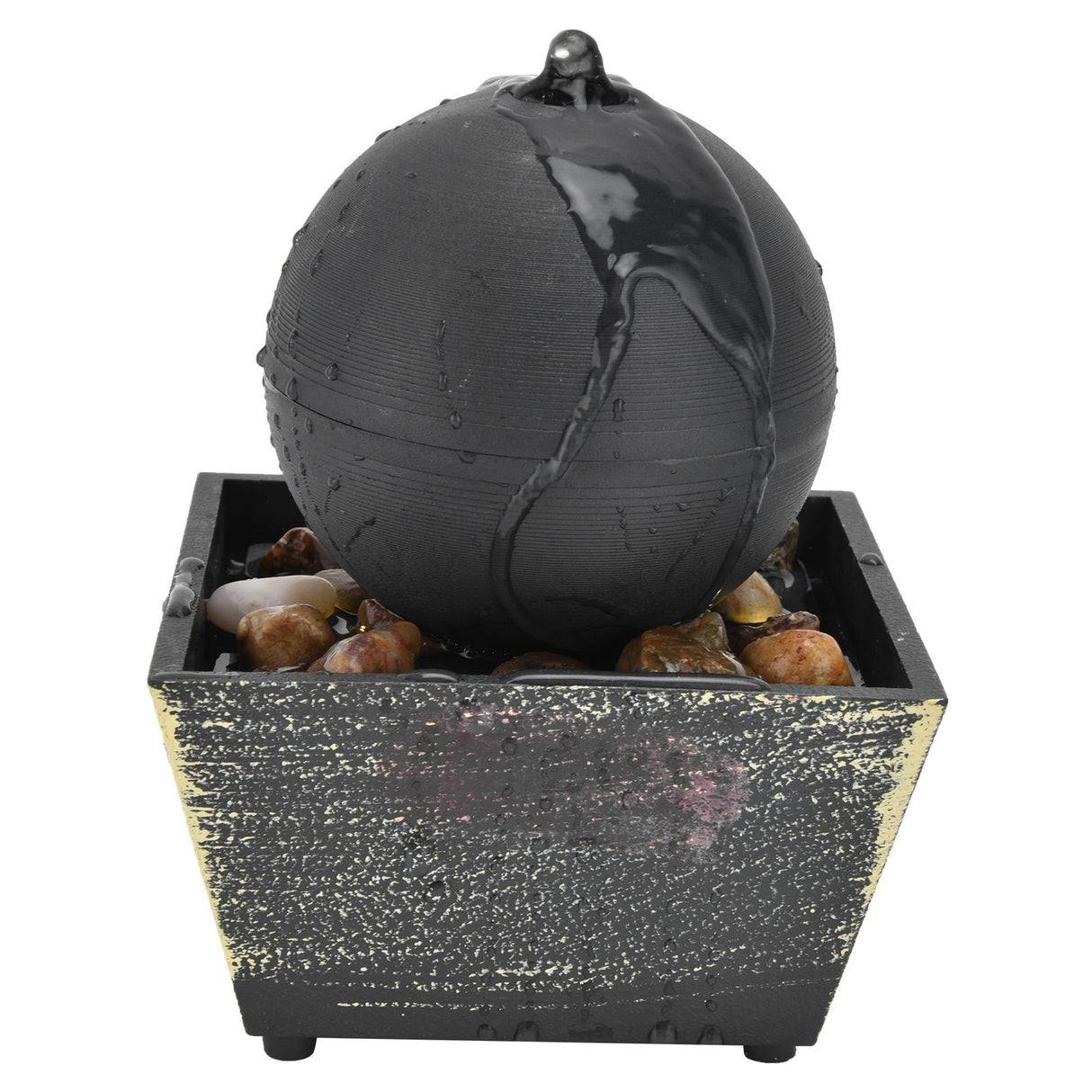 3V USB Indoor Tabletop Ball Fountain with LED Light and Stone Desktop Fountain for Home Office Decor