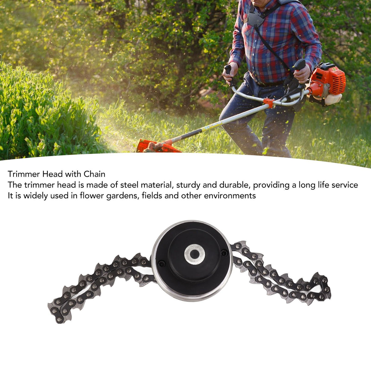 Chain Trimmer Head Replacement Lawn Mower Chain Weed Trimmer Head Outdoor Gardening Tool Abrasion Resistant Cordless Black
