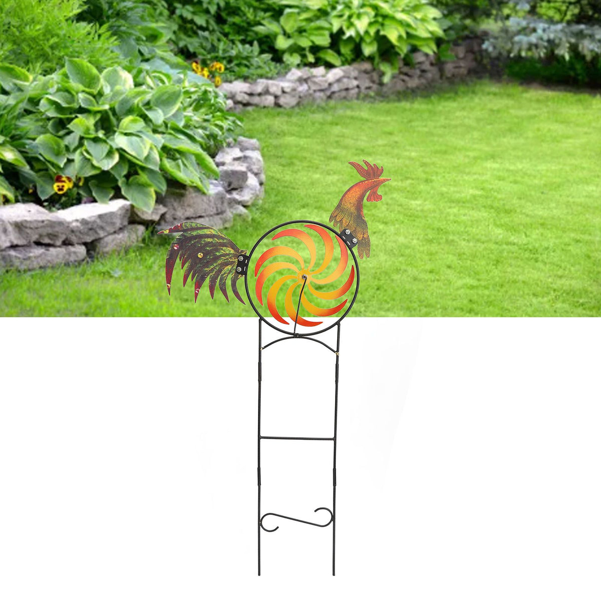 Rooster Wind Spinner Metal Iron Windmill Decorative Cock Wind Sculpture for Outdoor Farm Lawn Yard Patio Garden Ornaments