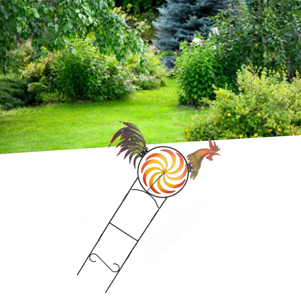 Rooster Wind Spinner Metal Iron Windmill Decorative Cock Wind Sculpture for Outdoor Farm Lawn Yard Patio Garden Ornaments