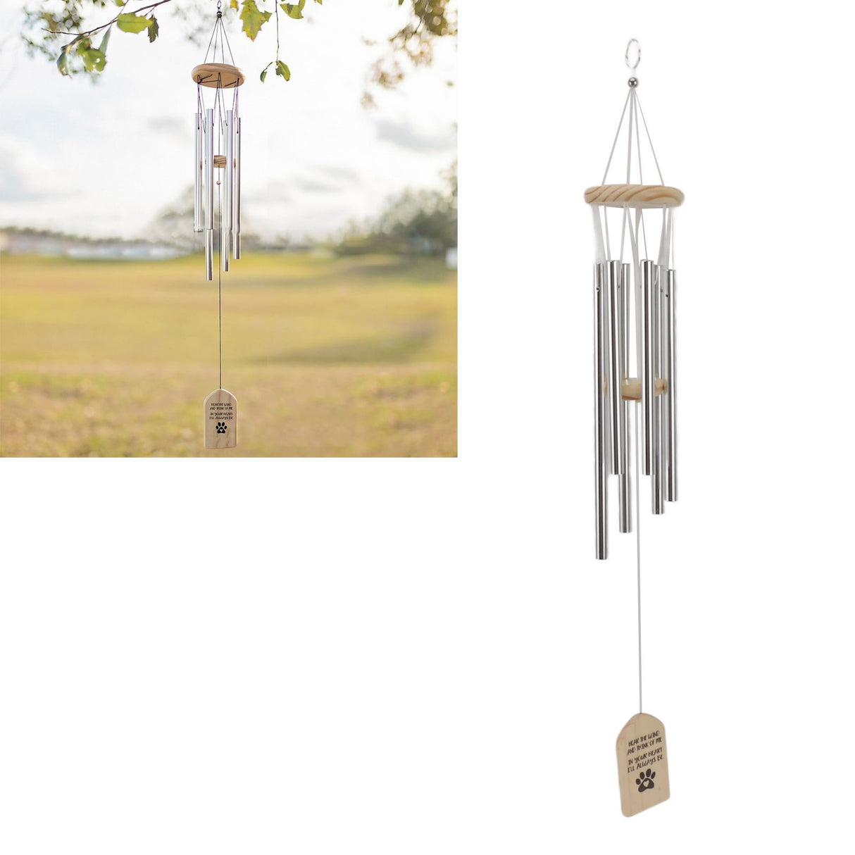 Pet Memorial Wind Chimes Wooden Outdoor Sympathy Wind Chimes Dog Memorial Remembrance Gifts with Thickened Aluminum Tubes for Home Garden Decor