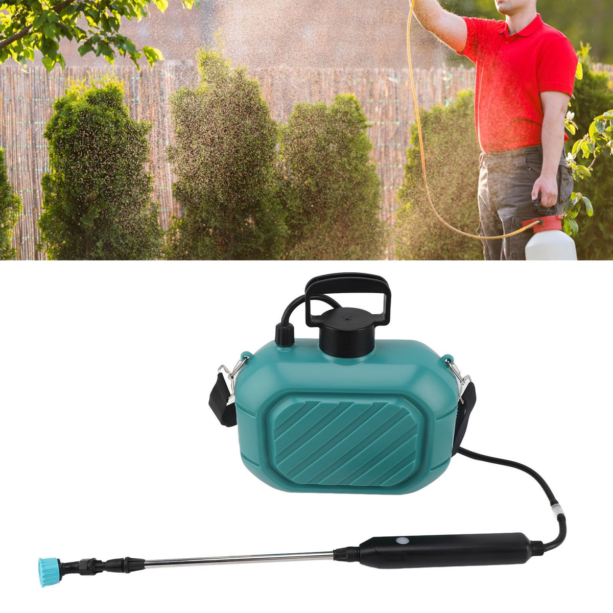 Battery Powered Sprayer 5L Rechargeable Portable Electric Garden Sprayer with Telescopic Wand and Shoulder Strap for Home Lawn Blue