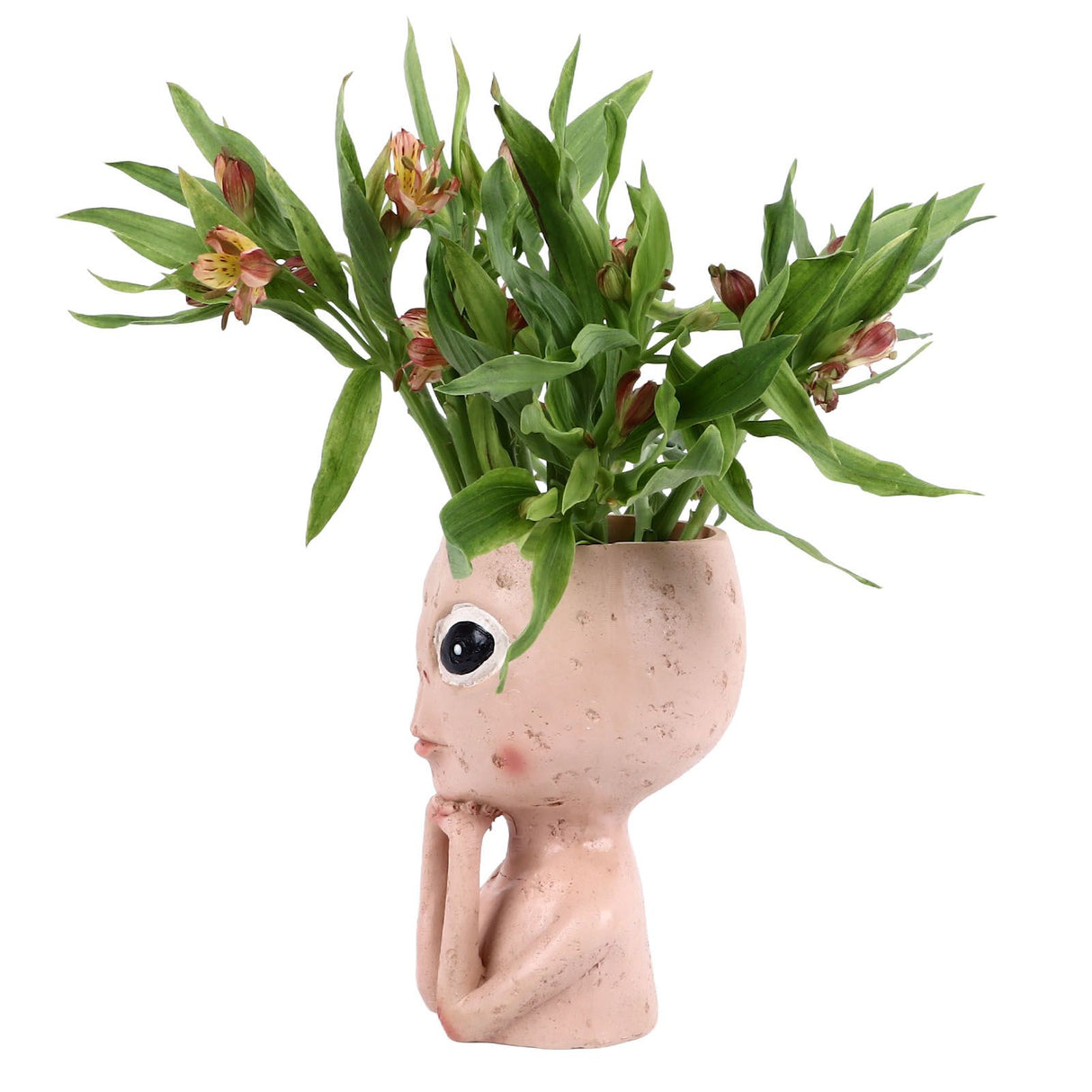 Head Planter Resin Unique Succulent Flower Pot Open Eyed Alien Face Planter Desktop Ornament with Drainage Hole for Indoor Outdoor Decoration