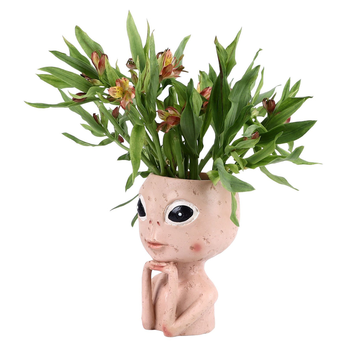 Head Planter Resin Unique Succulent Flower Pot Open Eyed Alien Face Planter Desktop Ornament with Drainage Hole for Indoor Outdoor Decoration