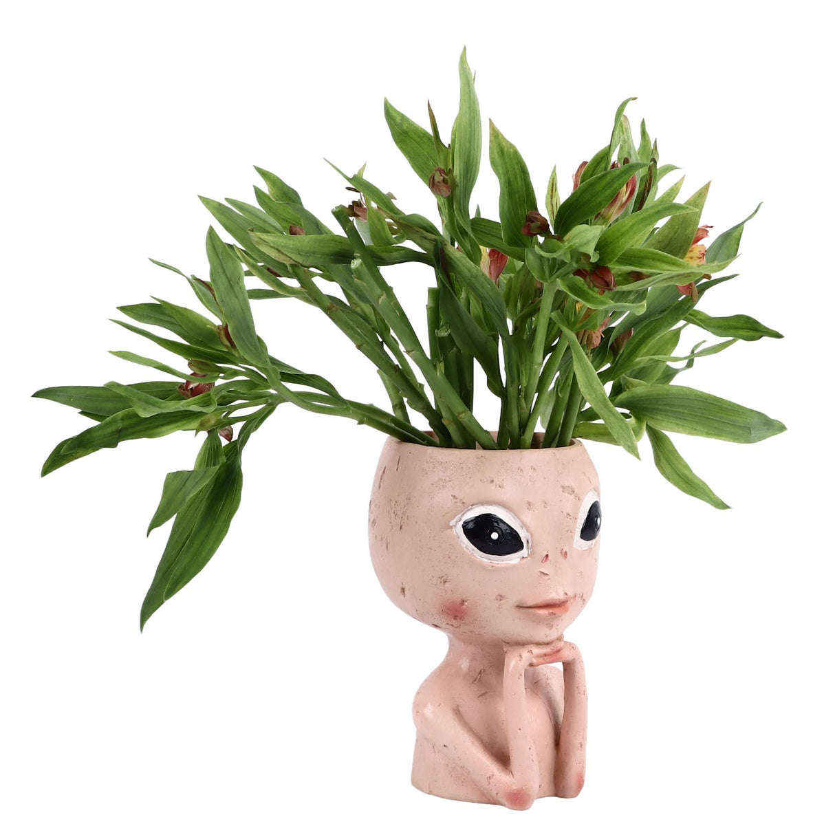 Head Planter Resin Unique Succulent Flower Pot Open Eyed Alien Face Planter Desktop Ornament with Drainage Hole for Indoor Outdoor Decoration
