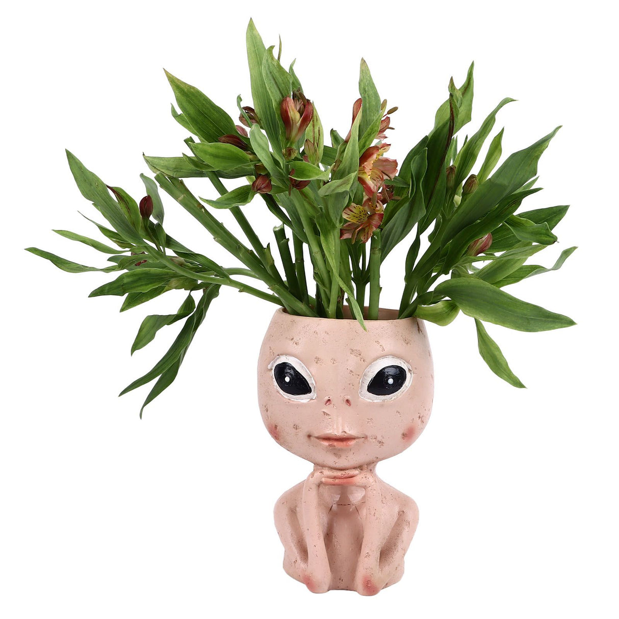 Head Planter Resin Unique Succulent Flower Pot Open Eyed Alien Face Planter Desktop Ornament with Drainage Hole for Indoor Outdoor Decoration