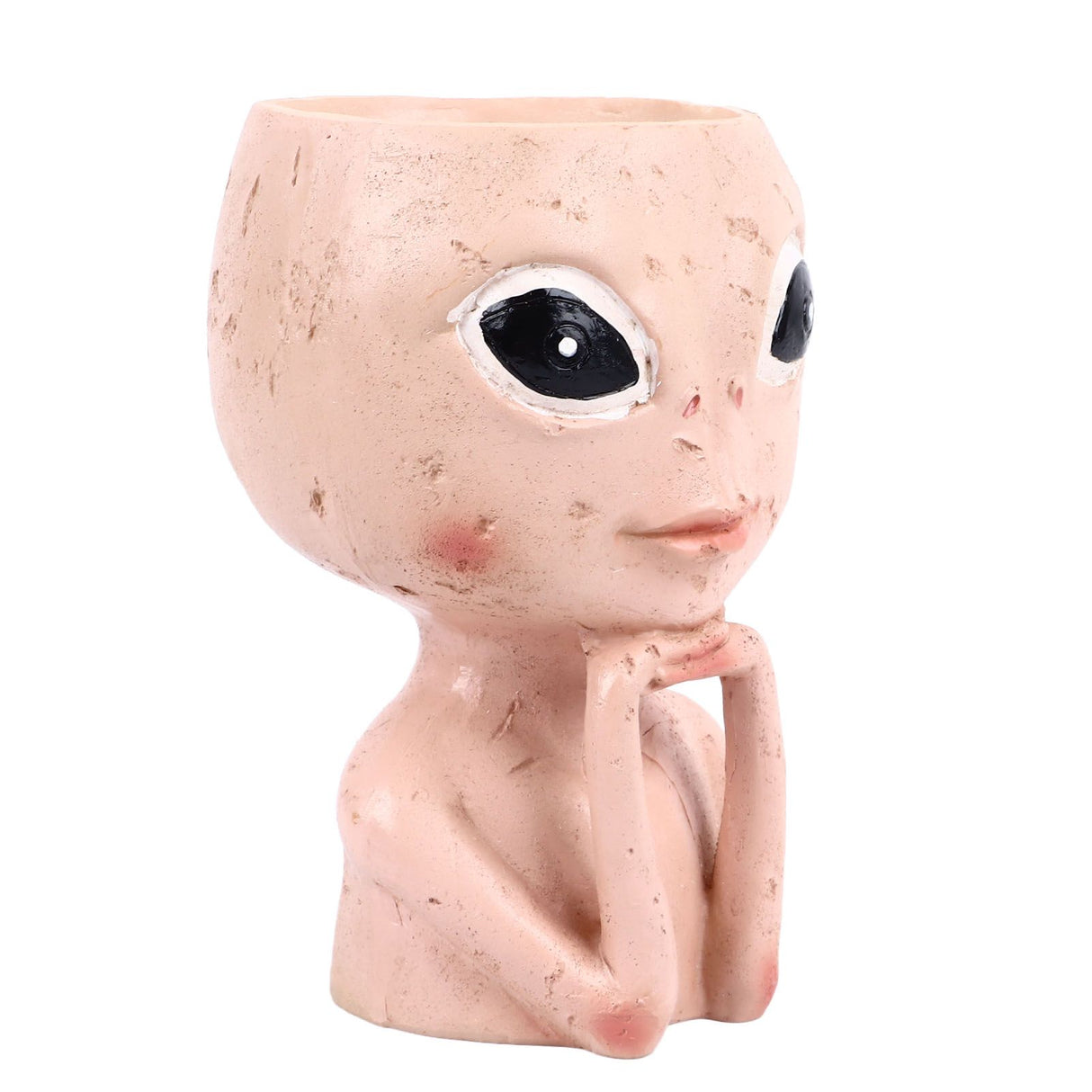 Head Planter Resin Unique Succulent Flower Pot Open Eyed Alien Face Planter Desktop Ornament with Drainage Hole for Indoor Outdoor Decoration