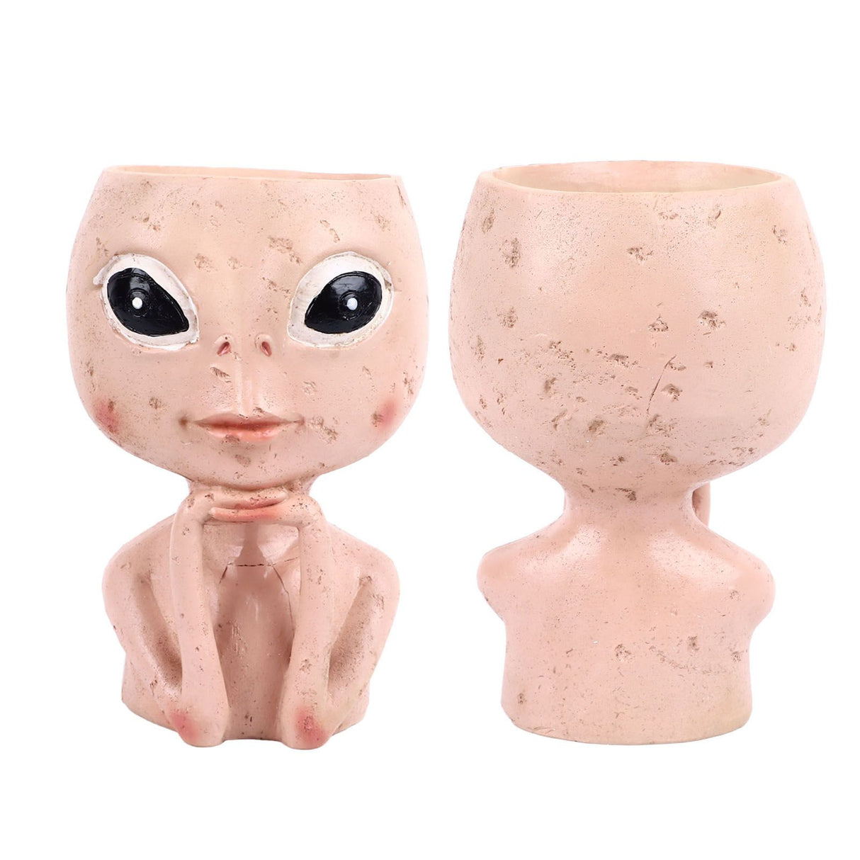 Head Planter Resin Unique Succulent Flower Pot Open Eyed Alien Face Planter Desktop Ornament with Drainage Hole for Indoor Outdoor Decoration