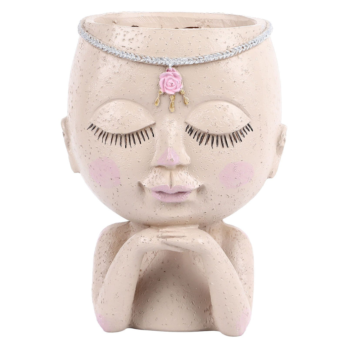Face Flower Pot Head Planter Pot Succulent Planter Cute Resin Cactus Planter with Closed Eyes Indoor Outdoor Use
