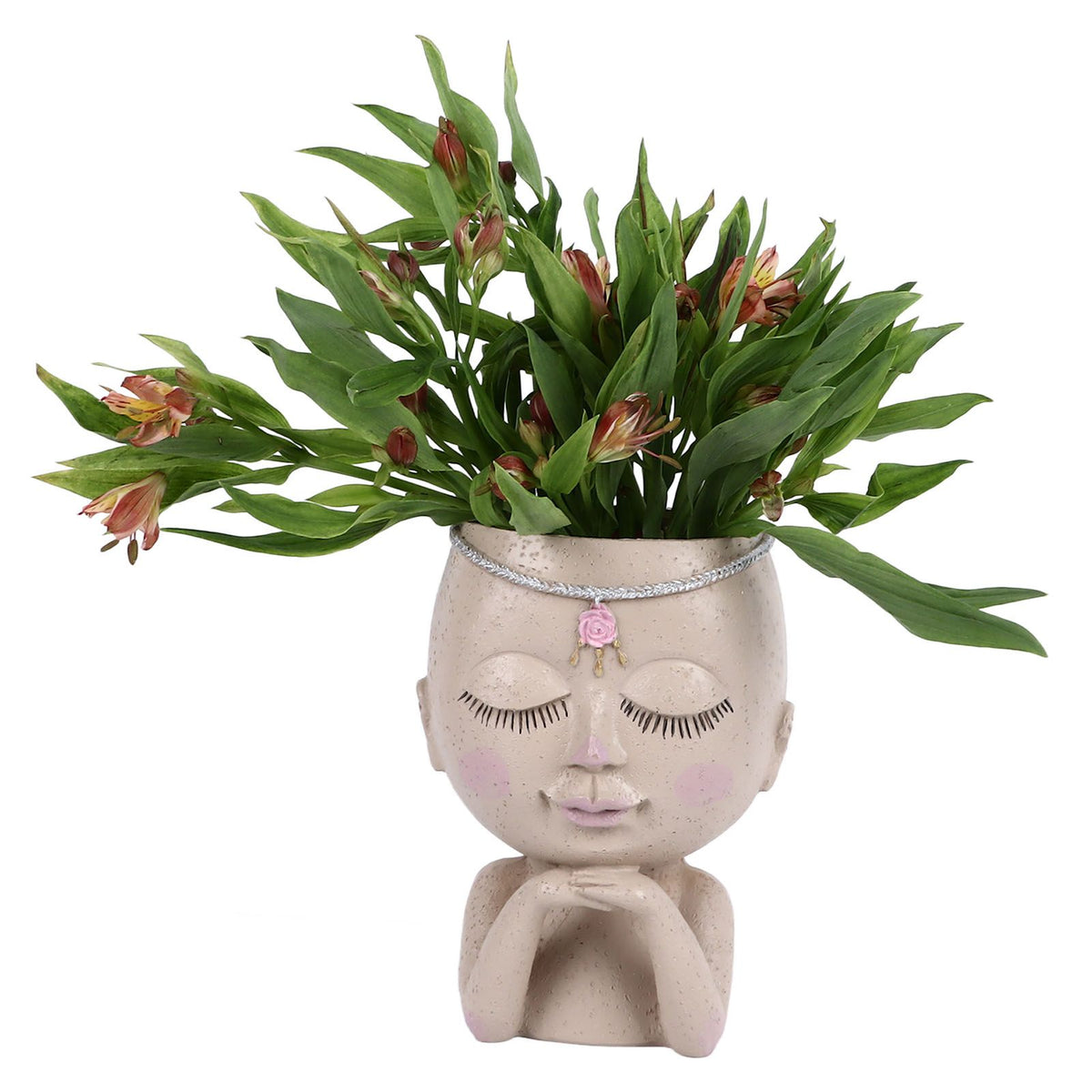 Face Flower Pot Head Planter Pot Succulent Planter Cute Resin Cactus Planter with Closed Eyes Indoor Outdoor Use