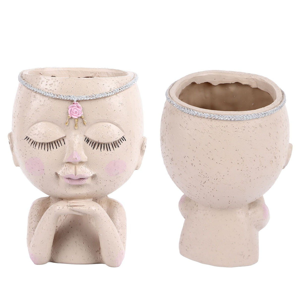 Face Flower Pot Head Planter Pot Succulent Planter Cute Resin Cactus Planter with Closed Eyes Indoor Outdoor Use