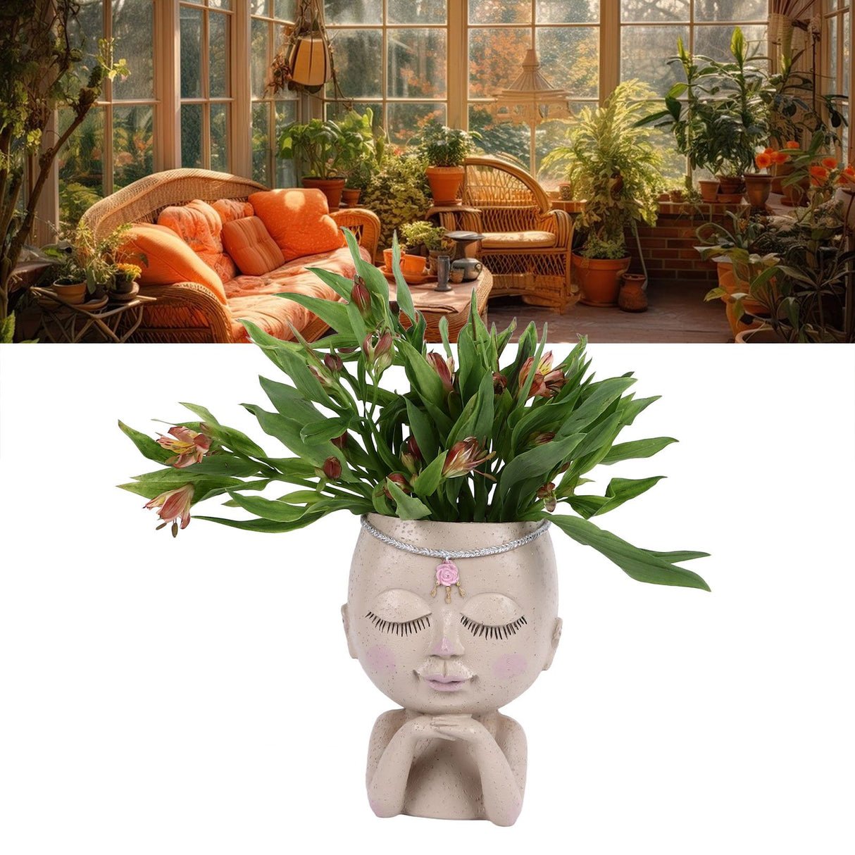 Face Flower Pot Head Planter Pot Succulent Planter Cute Resin Cactus Planter with Closed Eyes Indoor Outdoor Use