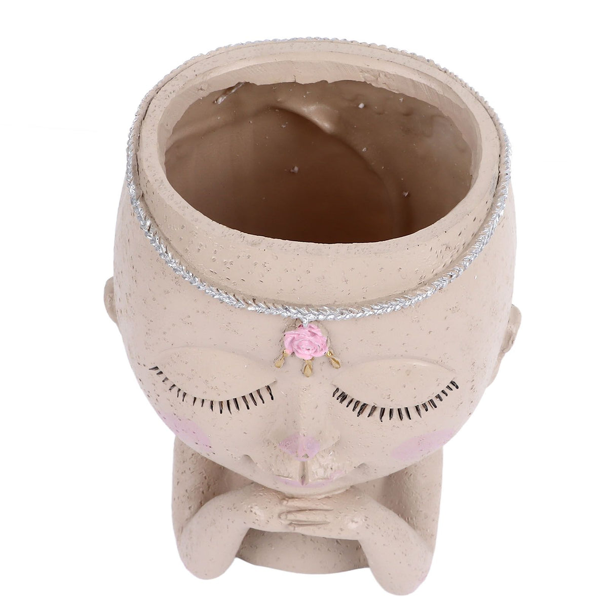 Face Flower Pot Head Planter Pot Succulent Planter Cute Resin Cactus Planter with Closed Eyes Indoor Outdoor Use