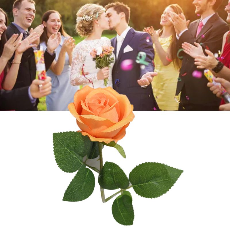 Simulated Silk Flowers Roses Home Living Room Simulation Flowers Decorative Ornaments Artificial Single Silk Flowers Roses Orange