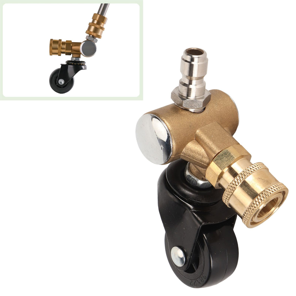 Undercarriage Cleaner Swivel Wheel with 1/4in Quick Connector Brass Pressure Washer Adapter Joint Wheel Attachment for Road Cleaning