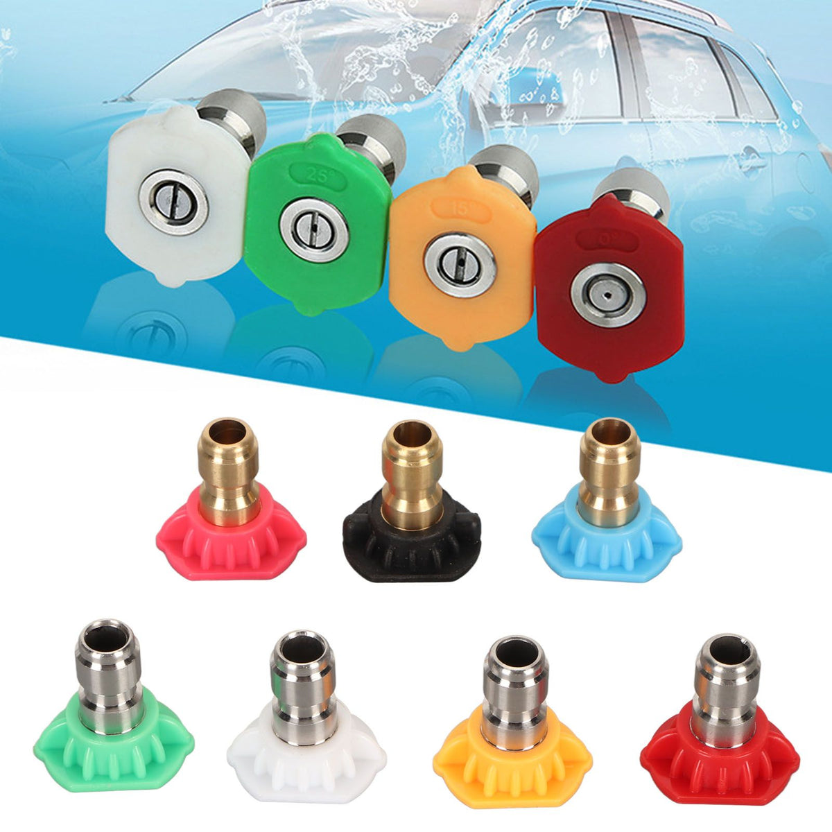High Pressure Water Gun Nozzle 1/4 Inch 7 Colors Fan Shaped Multifunctional Pressure Washer Spray Nozzle