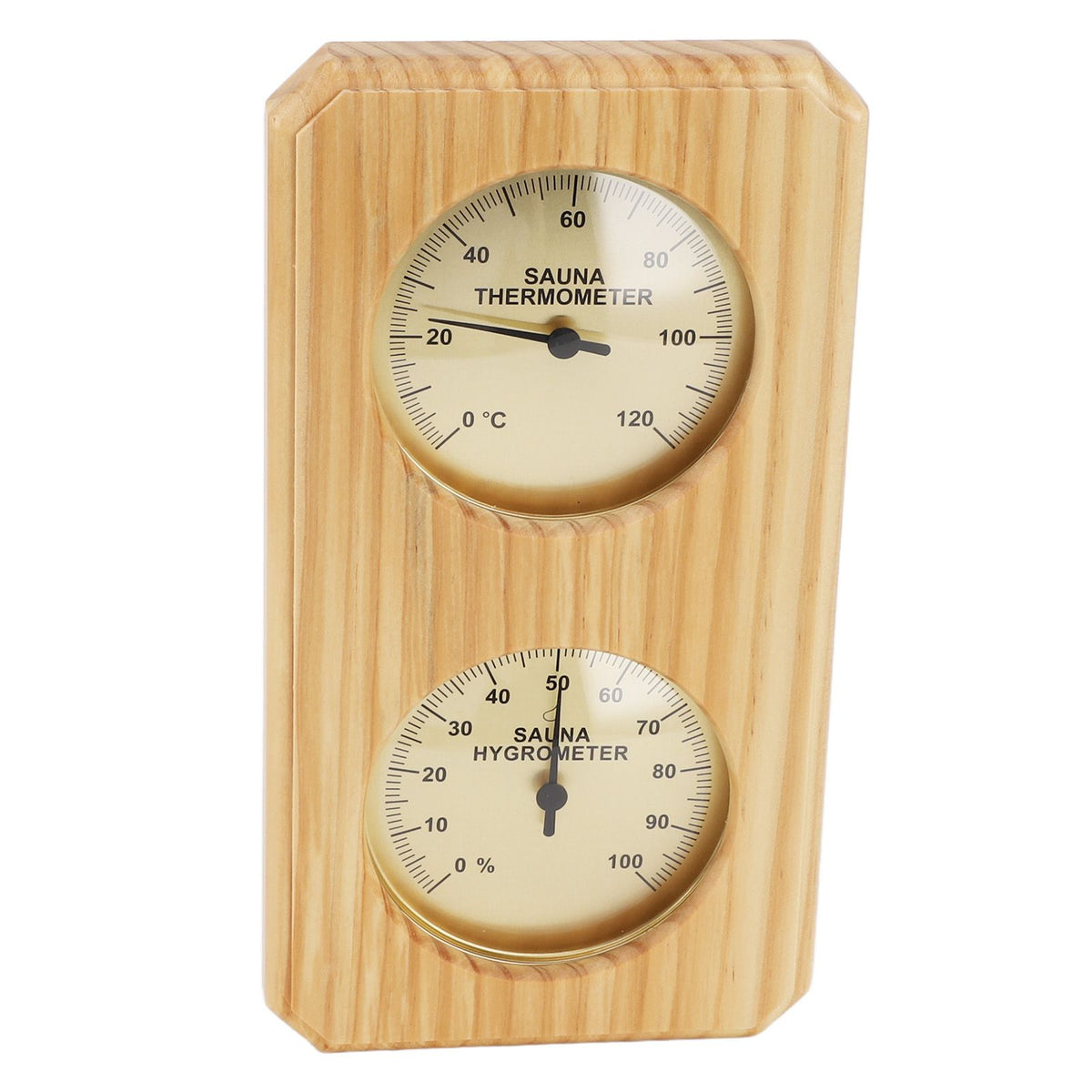Wooden Sauna Hygrothermograph Golden Plate 0 to 120 Celsius 0 to 100 Humidity Sauna Thermometer for Indoor Family