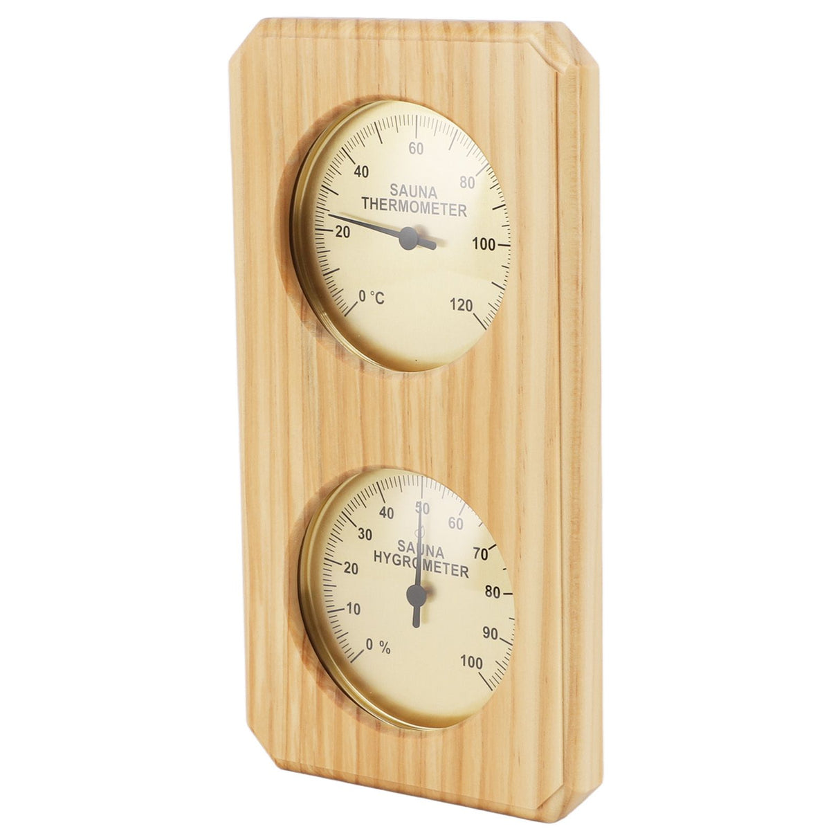 Wooden Sauna Hygrothermograph Golden Plate 0 to 120 Celsius 0 to 100 Humidity Sauna Thermometer for Indoor Family