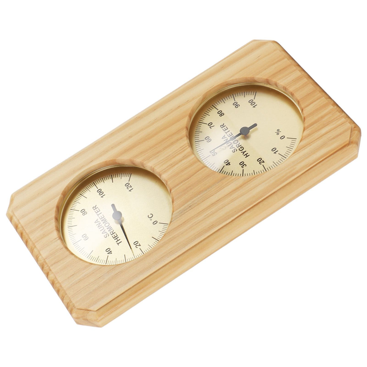 Wooden Sauna Hygrothermograph Golden Plate 0 to 120 Celsius 0 to 100 Humidity Sauna Thermometer for Indoor Family