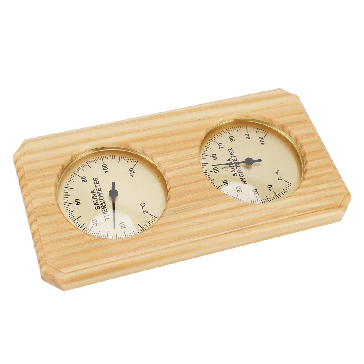 Wooden Sauna Hygrothermograph Golden Plate 0 to 120 Celsius 0 to 100 Humidity Sauna Thermometer for Indoor Family