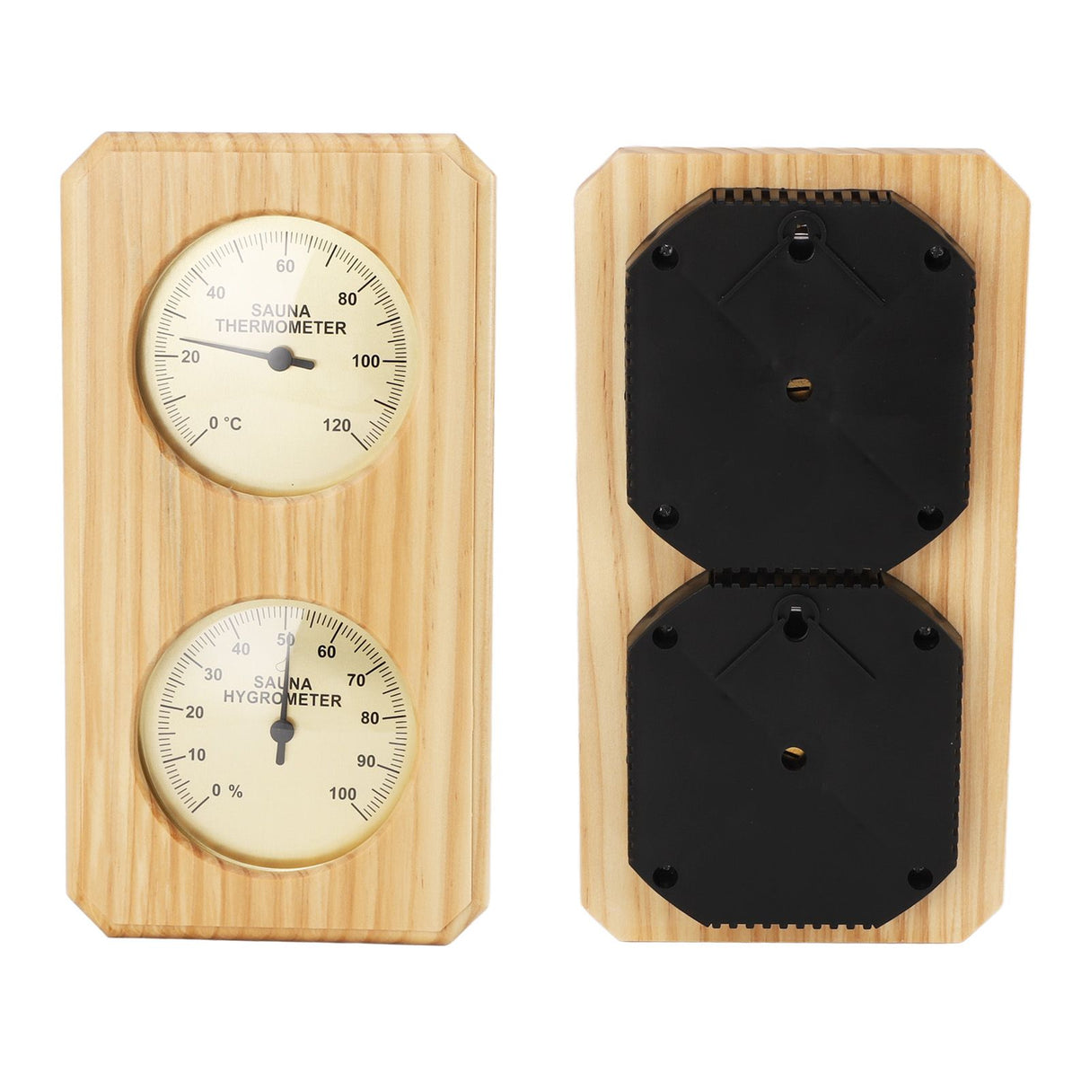 Wooden Sauna Hygrothermograph Golden Plate 0 to 120 Celsius 0 to 100 Humidity Sauna Thermometer for Indoor Family