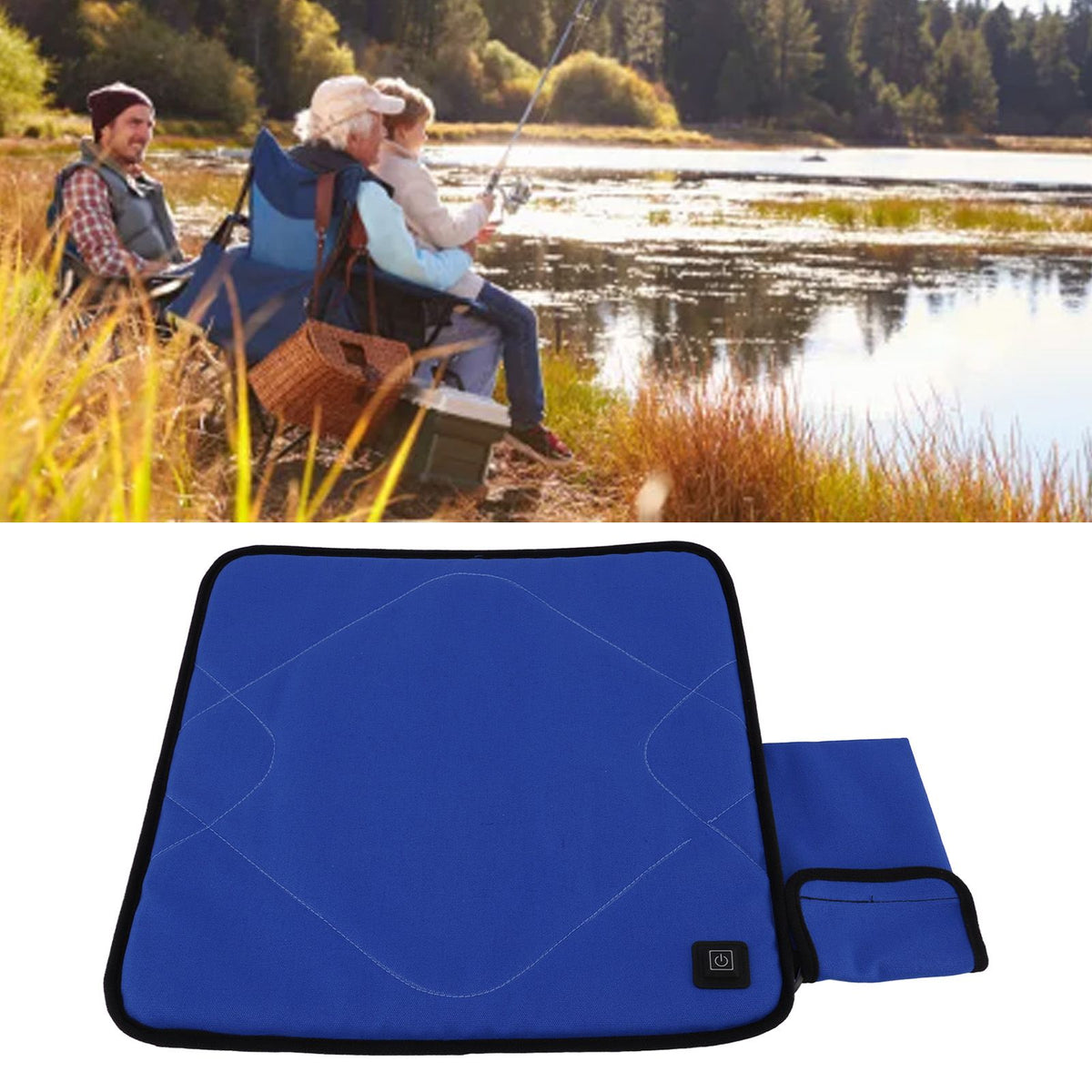 Portable Heated Seat Cushion Adjustable Temperature USB Heating Seat Cushion for Autumn Winter Camping Fishing Sapphire Blue
