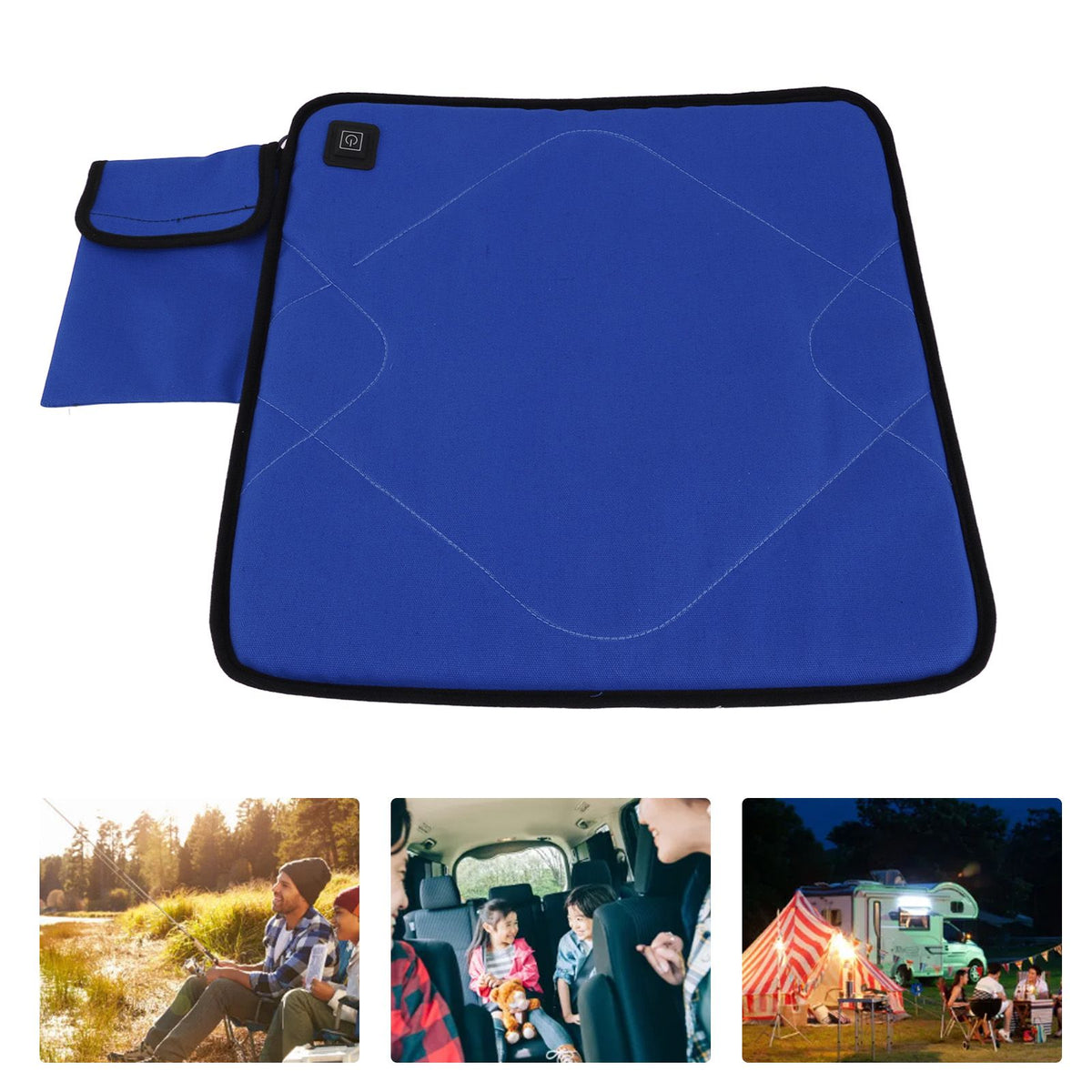 Portable Heated Seat Cushion Adjustable Temperature USB Heating Seat Cushion for Autumn Winter Camping Fishing Sapphire Blue