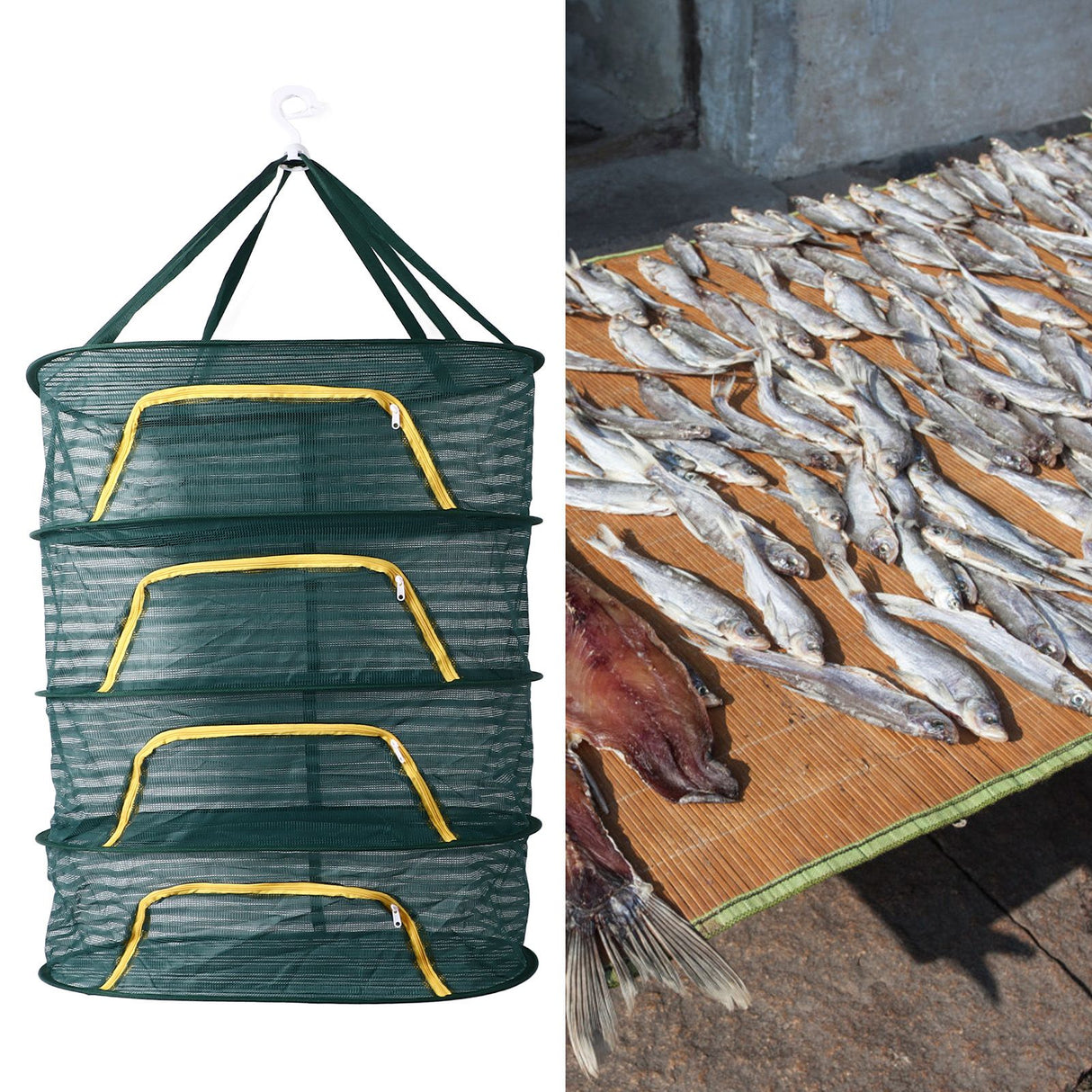 4 Layer Herb Drying Rack with U Shaped Zipper Dark Green Foldable High Elastic Fine Mesh Plant Drying Rack Net for Herbs Plants Seeds